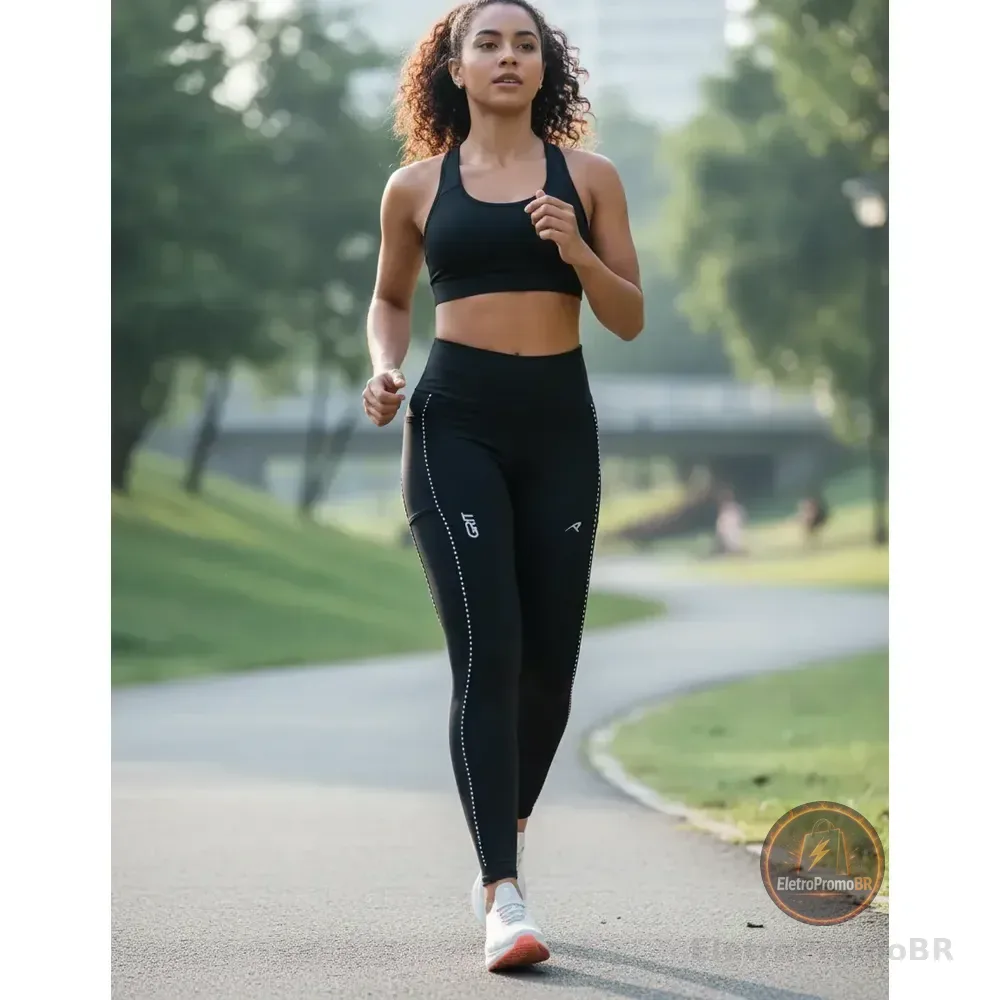 Calça Legging Corrida Feminina Authen Grit Bossa 3 Bolsos Preto P