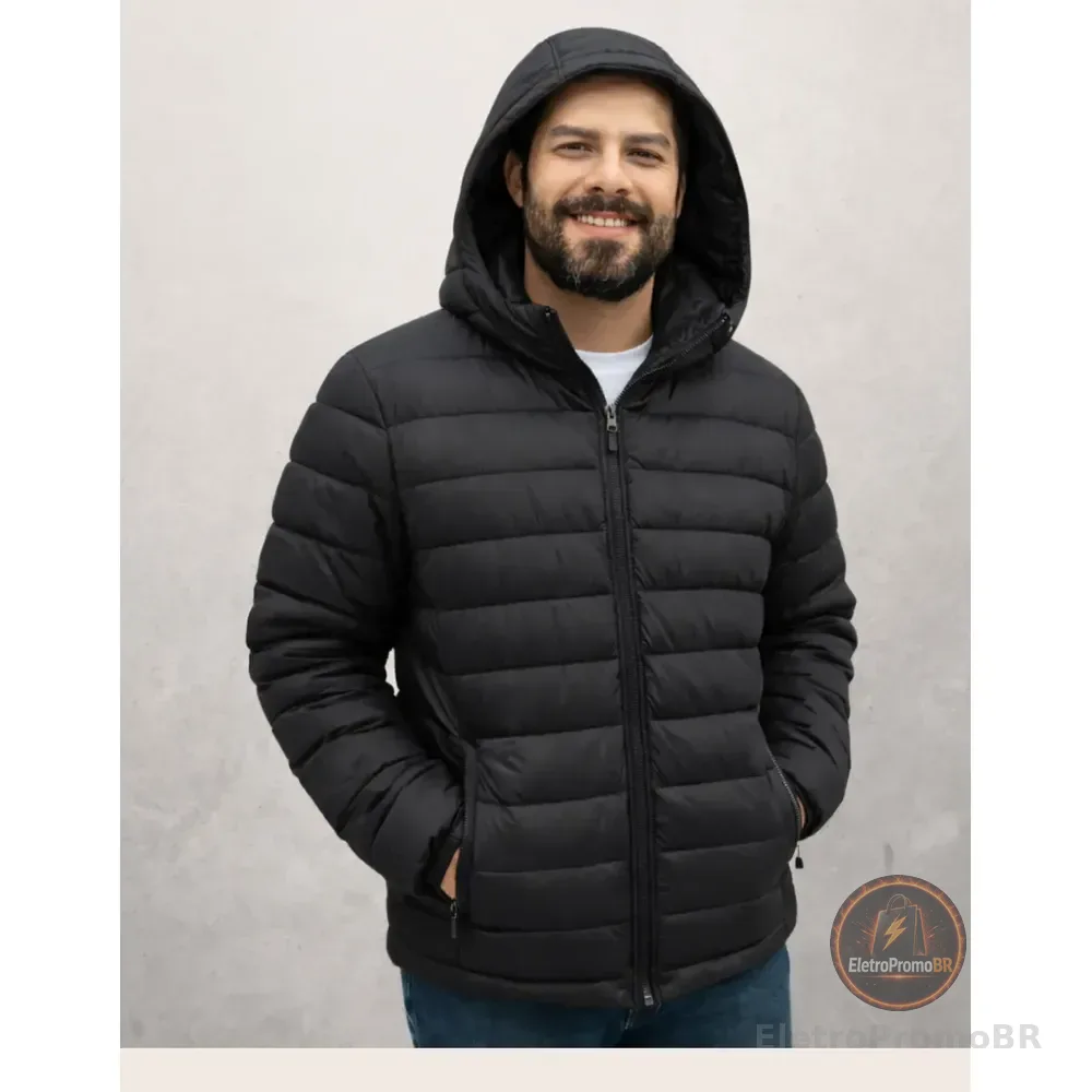 Jaqueta Puffer Masculina Corta Vento Blusa Capuz Removível  Preto P Gominhos