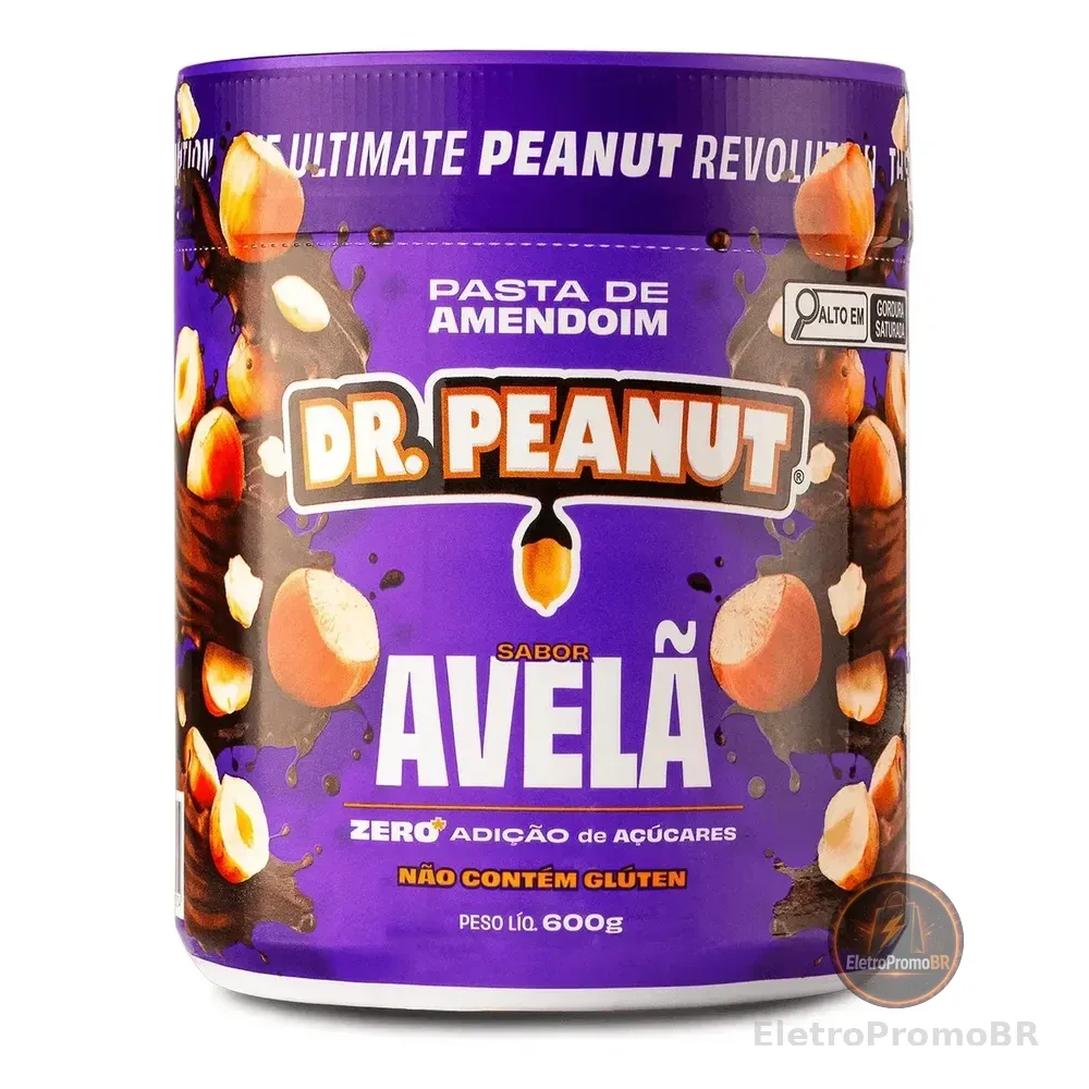 Pasta De Amendoim Proteica Dr. Peanut Avelã 600g Sem Açúcar Glúten