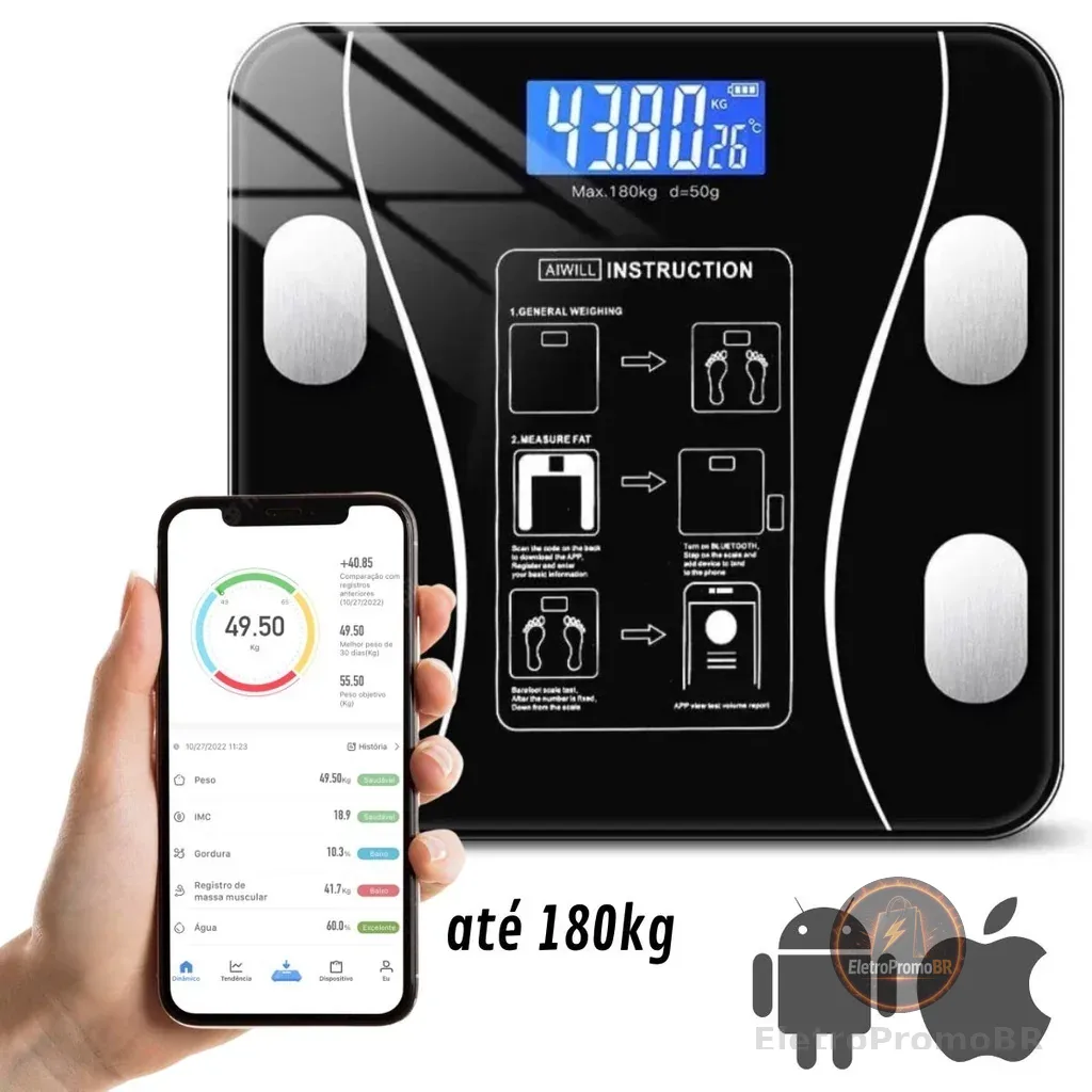 Balança Corporal Bioimpedância Profissional Bluetooth