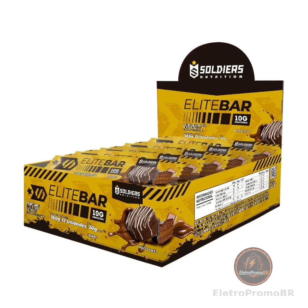 Elitebar 30g Barra De Proteína Caixa c/ 12 Un Soldiers Nutrition Suplemento Proteína Muscular Recuperação Pós