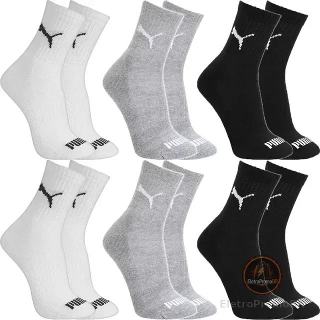 Kit 6 Pares Meias Puma Cano Médio Alto Algodão Original