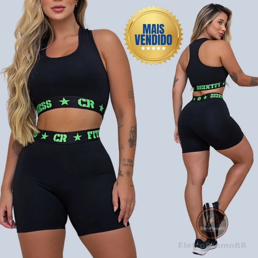 Conjunto Academia Top e Short Elastico Exposto