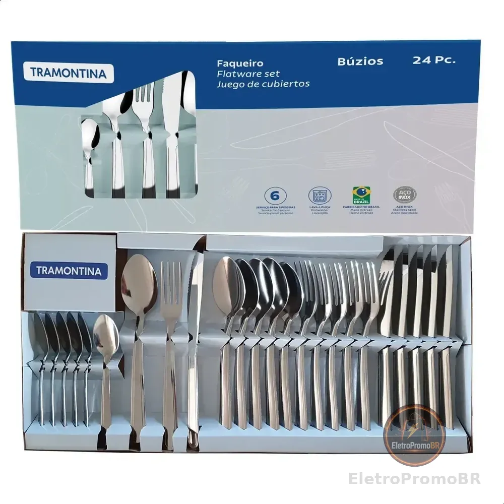 Jogo Talheres Faqueiro Búzios Aço Inox 24 Peças Tramontina Aço Inoxidável