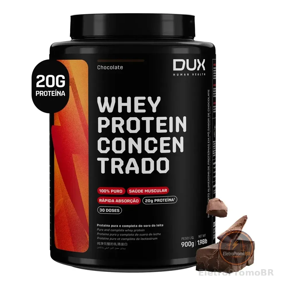 Dux Human Health Whey Protein Concentrado Suplemento 900g - Sabor Chocolate