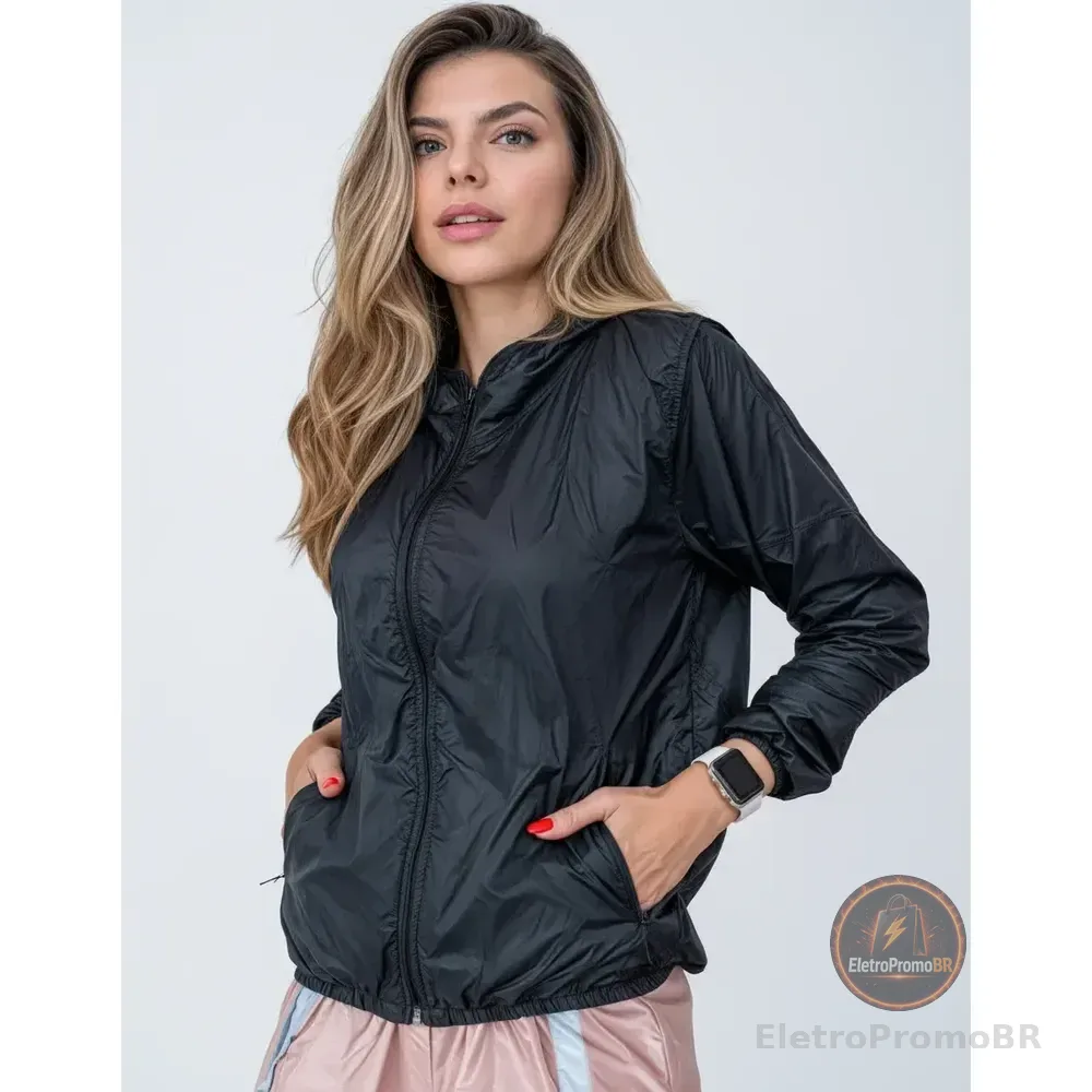 Jaqueta Feminina Iz Corta Vento Ultra Leve Com Capuz 2026 Preto Gg Lisa