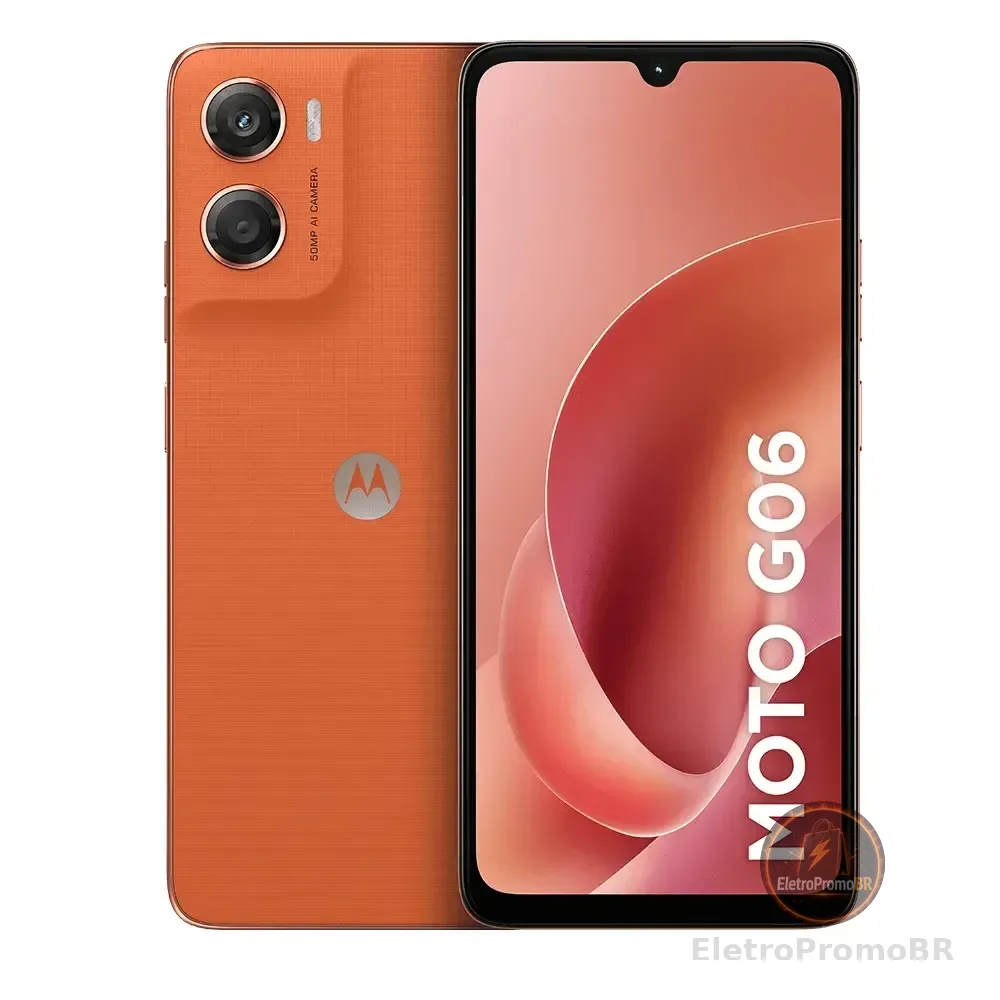 Smartphone Motorola Moto G06 - 128gb 12gb (4gb Ram + 8gb Ram Boost) E Camera 50mp Com Ai Bateria De 5200 Mah Tela 6.9 - Laranja