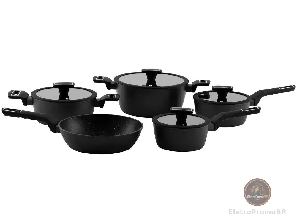Jogo de Panelas Brinox Revestimento Cerâmico de Alumínio Preto 5 Peças Carbon Ceramic Life - AliExpress