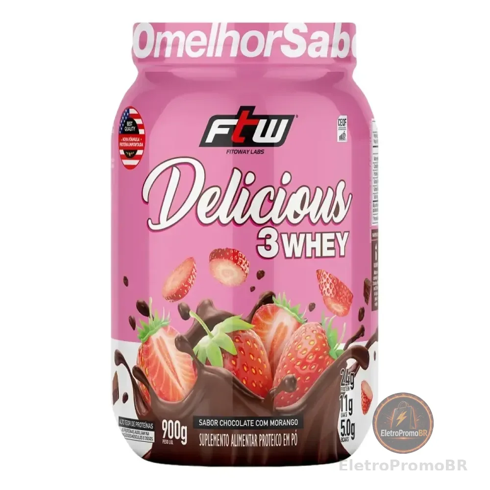 Delicious 3 Whey Proteína Hidrolisada Concentrada E Isolada Pote 900g Sabor Chocolate Com Morango - Ftw Chocolate C/ Morango