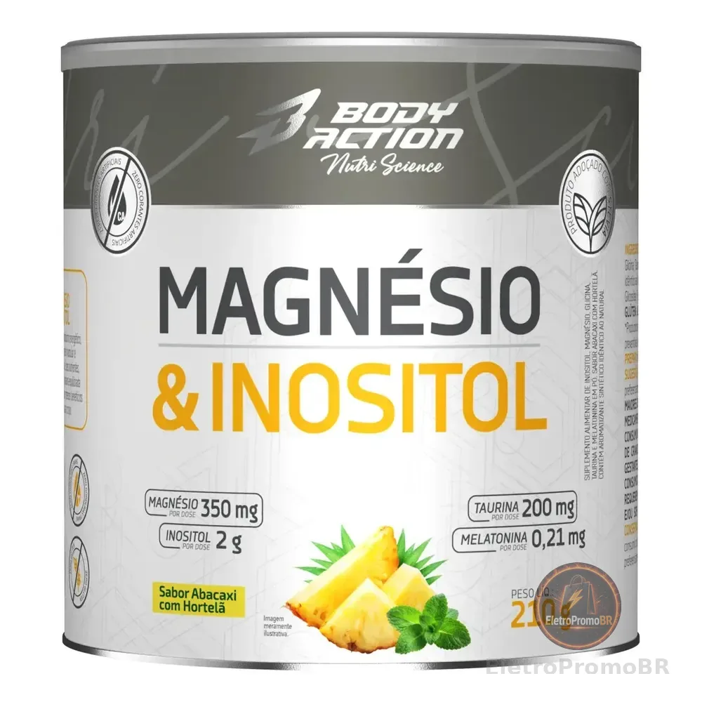Magnésio E Inositol Taurina Melatonina 210g Bodyaction Sabor Abacaxi C/ Hortelã