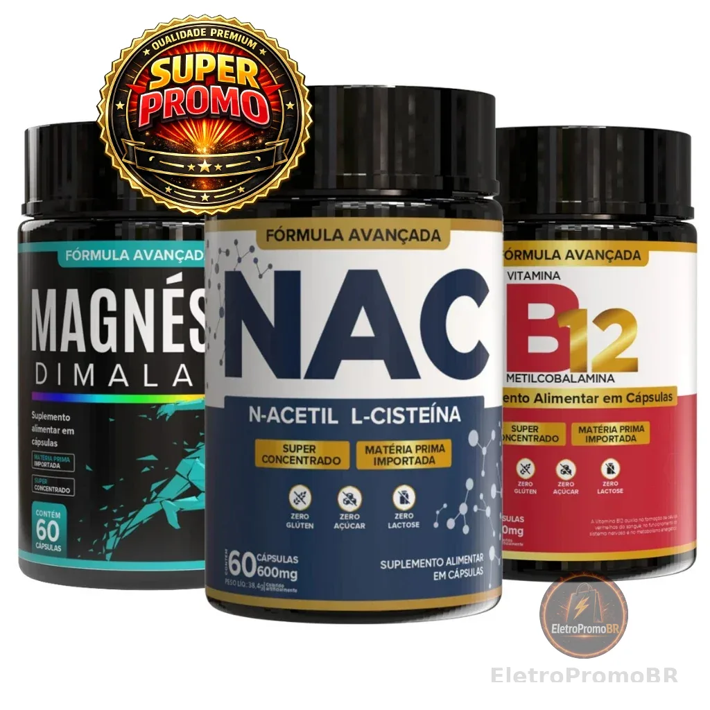 NAC + MAGNÉSIO + VITAMINA B12 | ENERGIA, IMUNIDADE E PROTEÇÃO CELULAR - KIT PRO ECONÔMICO