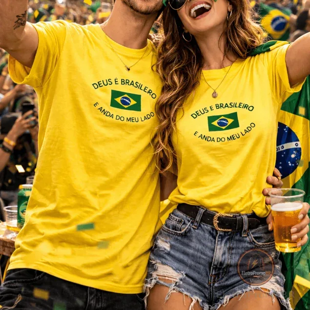 Conjunto Camiseta Kit Casal Brasil Copa Do Mundo Blusa Leve Confortável Brazil 100% Algodão