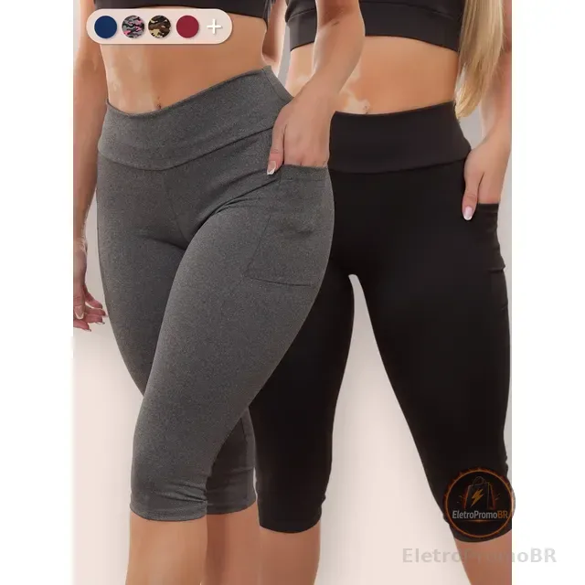 Kit 2 Calça Capri Bolso Celular Zero Transparência Grossa