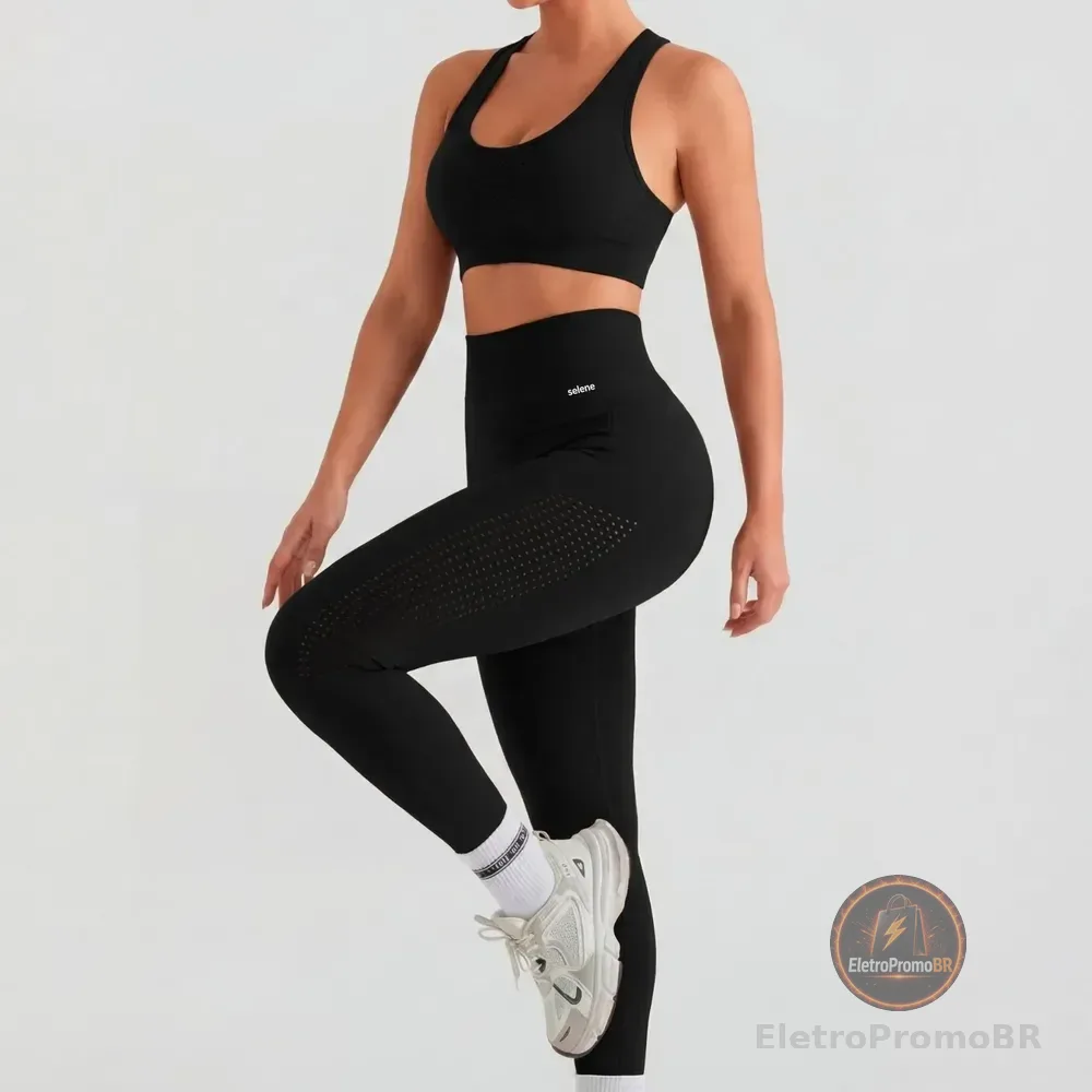 Conjunto Academia Selene Legging Top Sem Costura Fitness Preta M