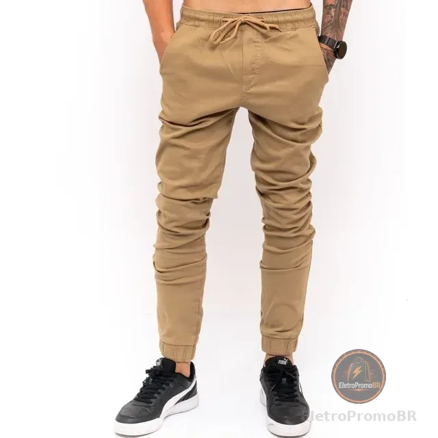 Calça Jogger Masculina Sarja E Jeans Com Lycra