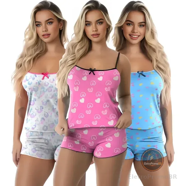 Kit 3 Baby Doll Conjunto Feminino Pijama Microfibra Sortidos