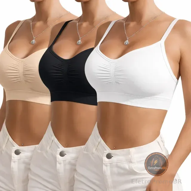 Kit 3 Top Sutiã Sensual Sem Costura Com Alça Ajustável