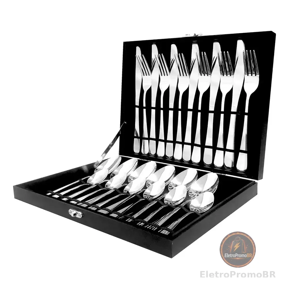 Kit 24 Faqueiro Prateada Talheres Luxo Premium Com Maleta Prateado