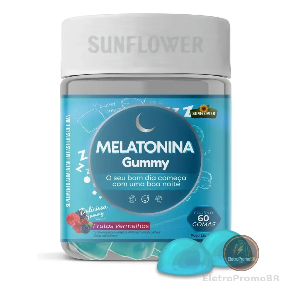Suplemento Nutricional Goma De Melatonina Sunflower Sabor Frutas Vermelhas 60 Unidades