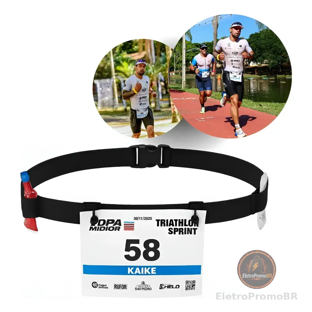 Cinto Porta Numero Para Corrida Triathlon Ciclismo Carbo Gel Preto