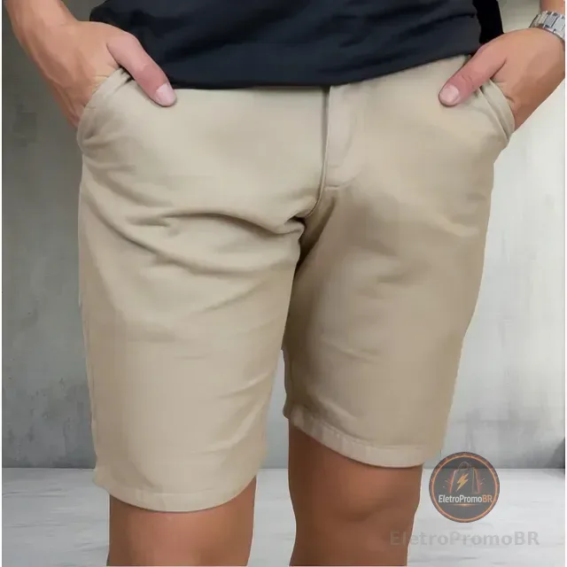 Bermuda Sarja Masculina Slim Chino Social Algodão 100% Vrn