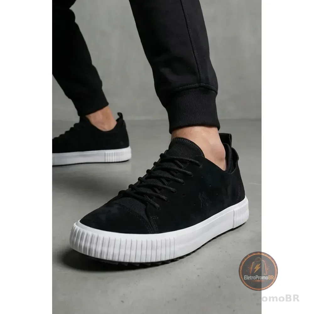 Tênis Casual Camurça Conforto Premium Polo Wear Preto Preto 40 Br