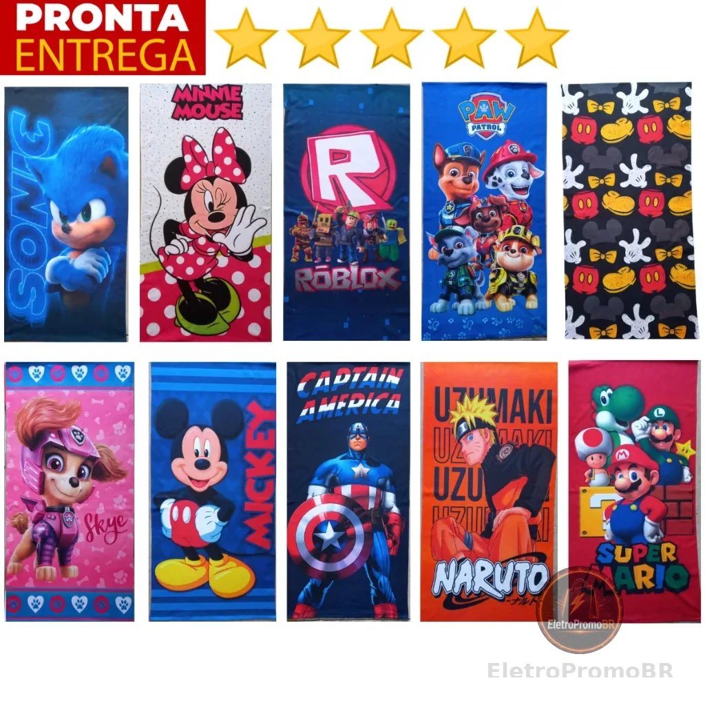 Toalha De Banho e Praia Infantil Gigante Estampada De Algodão