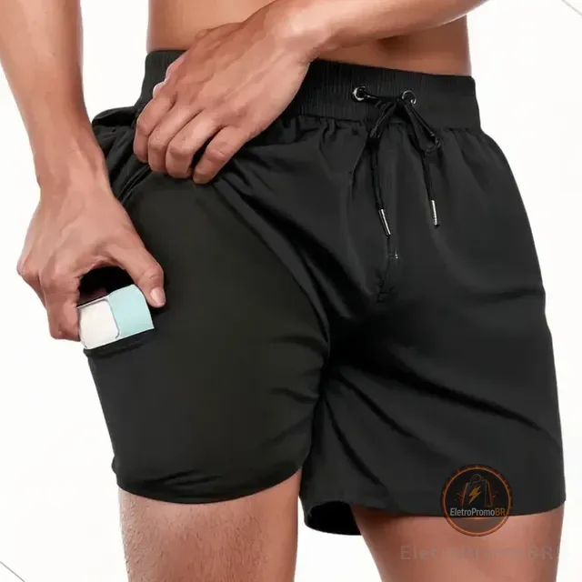 Short Duplo 2 Em 1 Para Corrida Bolso Interno Proteção Uv20+