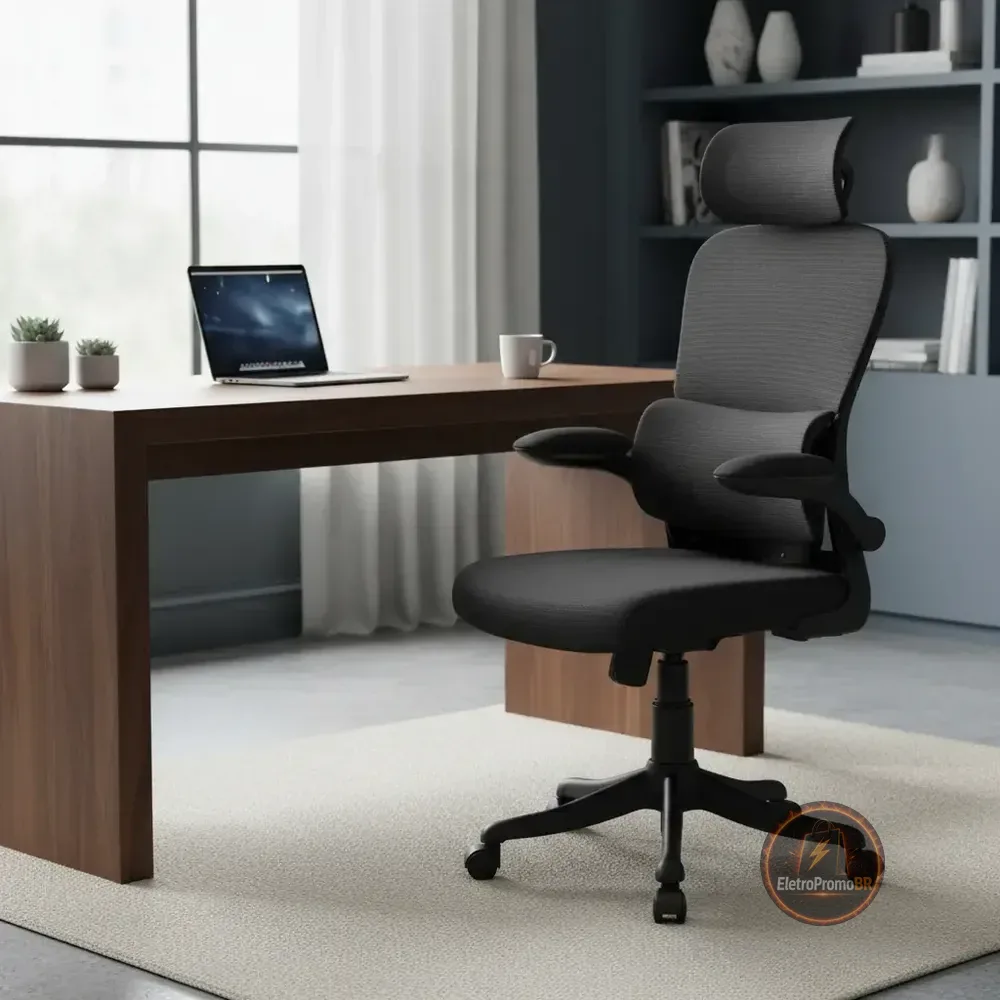 Cadeira Escritório Ergonômica Genebra B500 Luvinco Cor Preto Com Suporte Lombar Estofado Mesh Malha