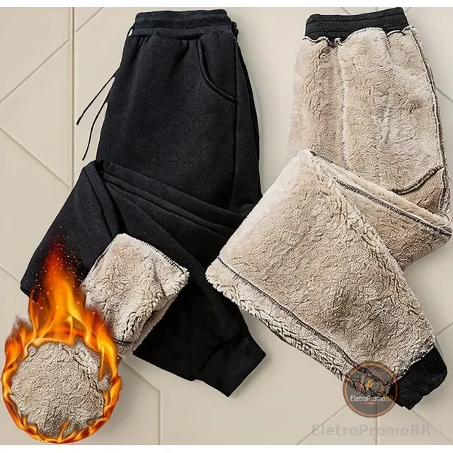 Calças Masculinas Bolso Cintura Elástica  Engrossar Moletom