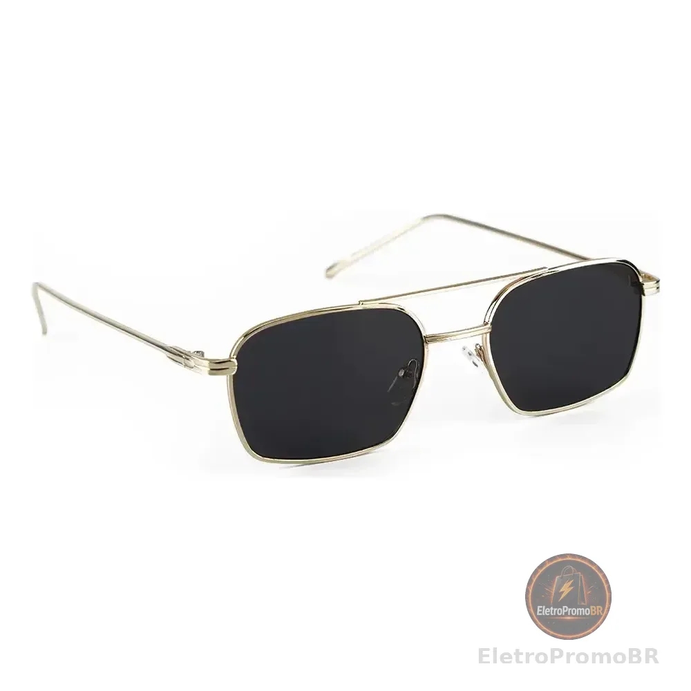 Óculos De Sol Uv400 Saint Germain Smith Black Gold Quadrado Dourado Preto