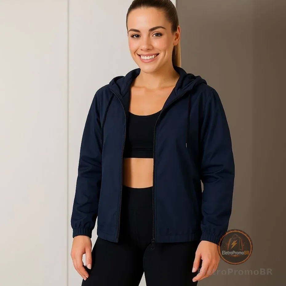 Corta Vento Feminina Jaqueta Nylon Impermeável Corrida Esporte Fresco Varias Cores com Capuz