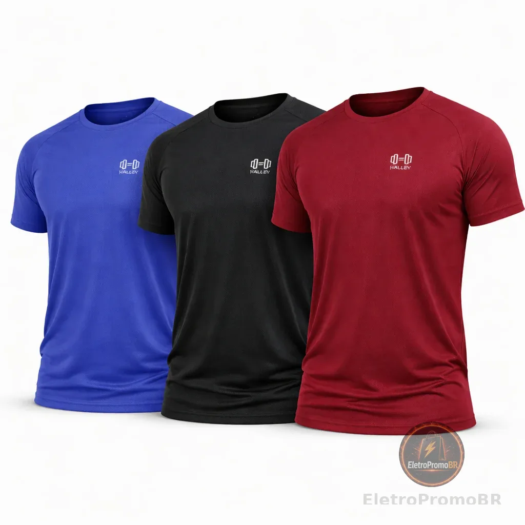 Kit 3 Camiseta Dry Fit Masculina/Blusa para Academia/Esporte/Futebol/Corrida/Crossfit-Halley
