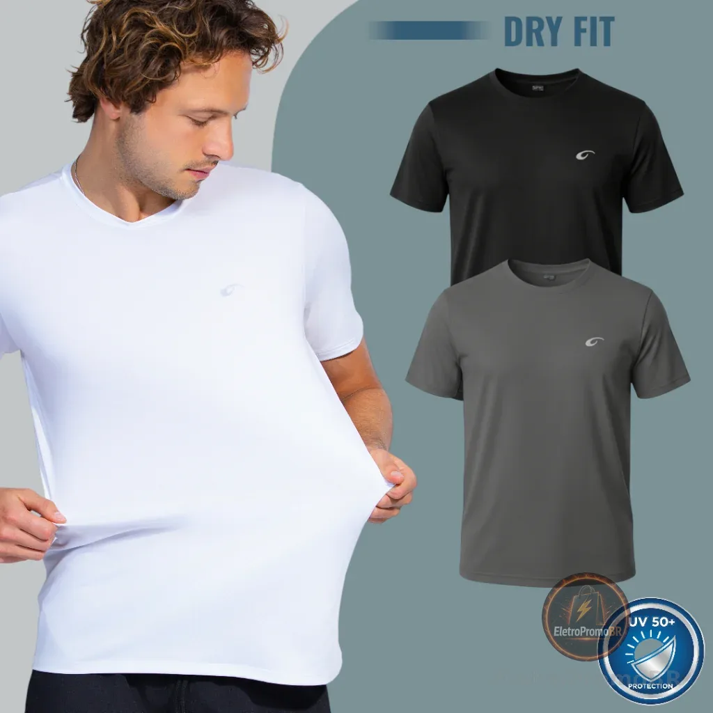 Kit 3 Camisetas Fitness Masculina Elastano Premium Dry Fit Academia Treino Corrida Futebol cross