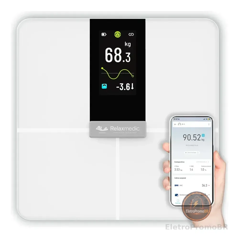 Balança Digital Bioimpedancia Intelligence Wi-fi Relaxmedic Branco