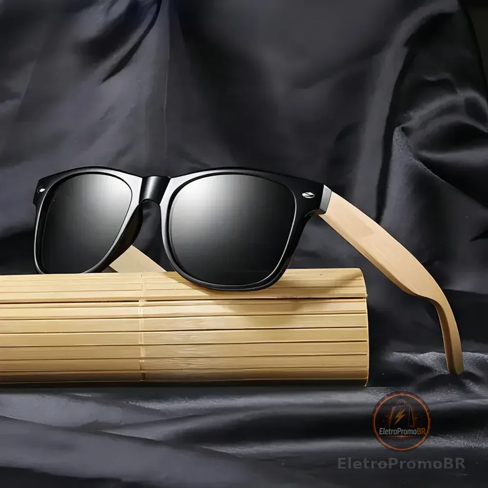 Óculos De Sol Quadrado Doxa Bambu Com Proteção Uv Cinza-escuro