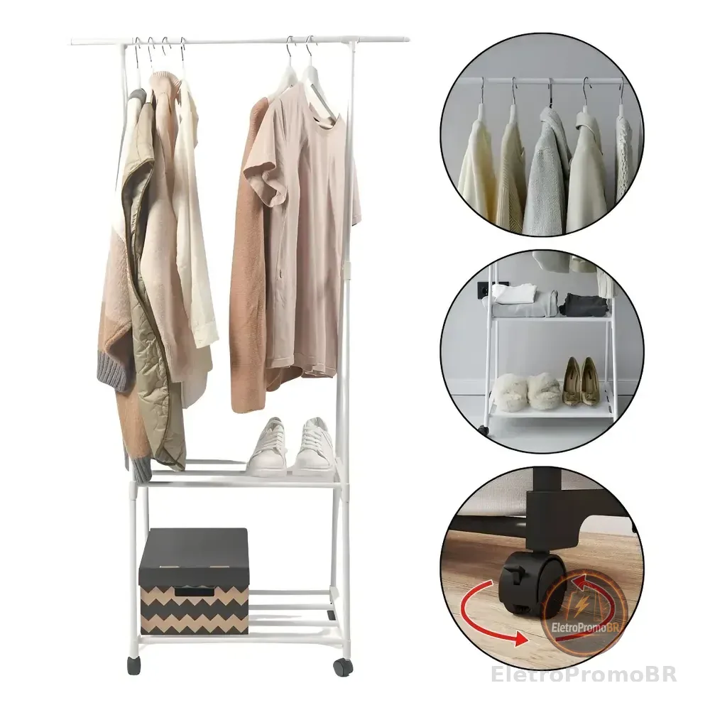 Arara De Roupas Cabideiro Sapateira Loja Prateleira Quarto Cor Branco