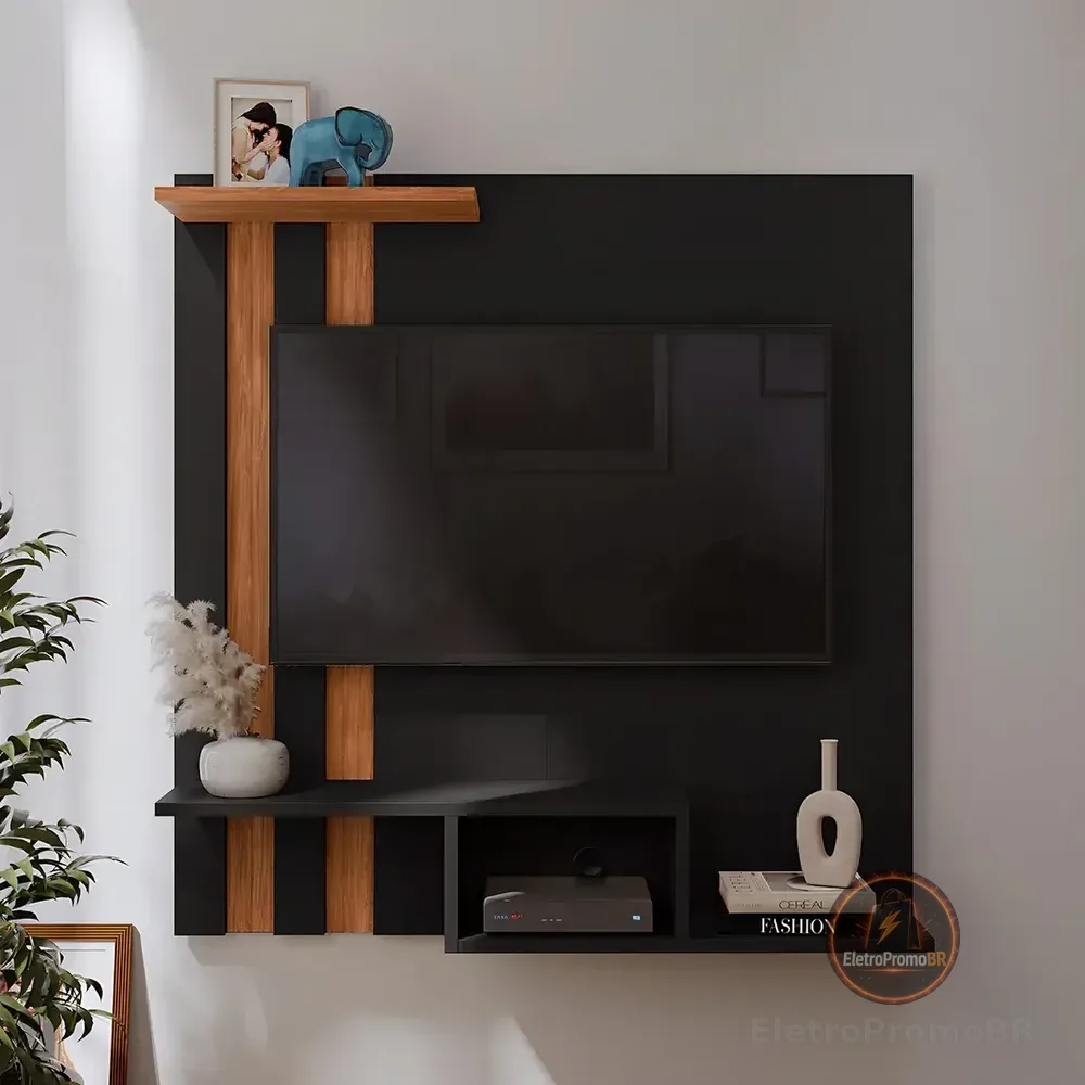 Estante Painel Home Suspenso Tv 32 Polegadas Sala Cor Preto/cedro Gk