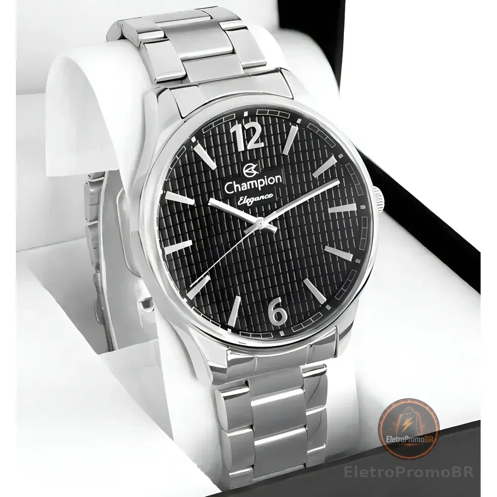 Relógio Masculino Champion Cn27670t Cor Da Correia Prateado Com Fundo Preto Prova D´agua 50 Metros Minimalista Prata Preto 2