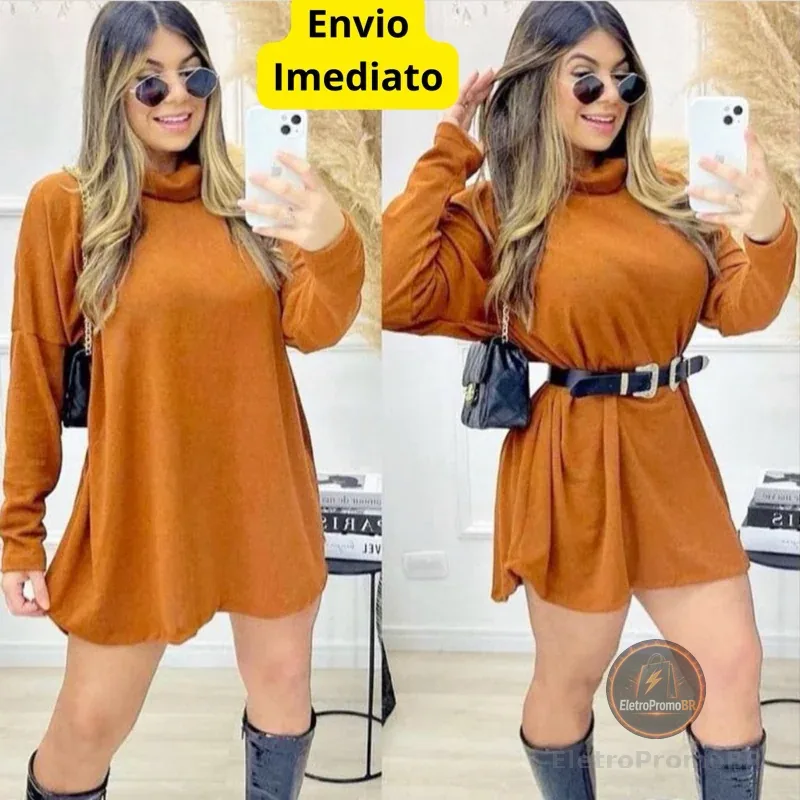 Vestido Feminino Cacharrel Manga Longa Poncho Lã Estiloso