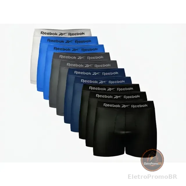 Kit 10 Cuecas Boxer Reebok Sem Costura Microfibra
