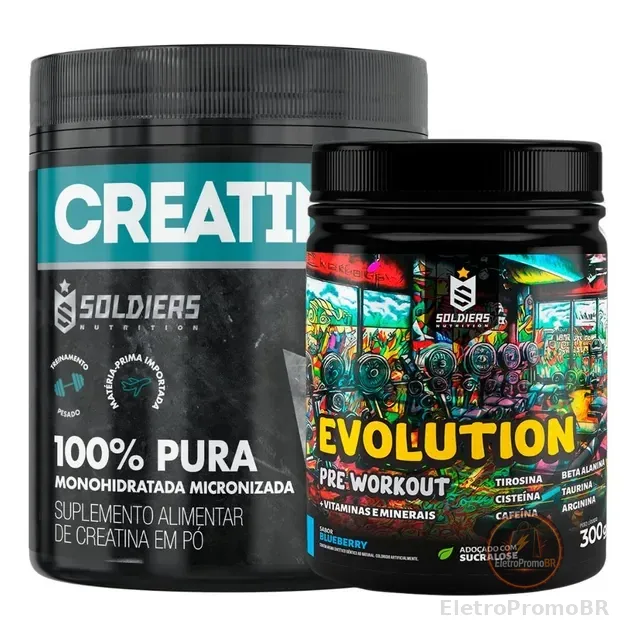 Kit: Creatina 300g + Pré-treino Evolution 300g Soldiers Nutr