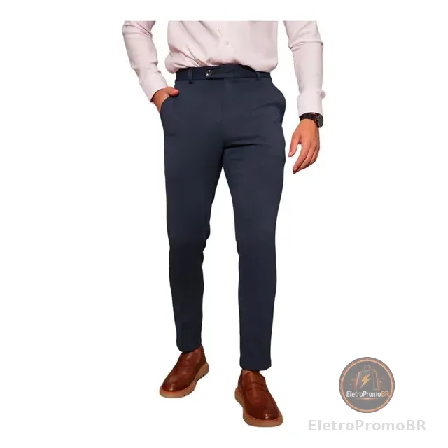 Calça Social Alfaiataria Masculina Malha Elastano Stretch