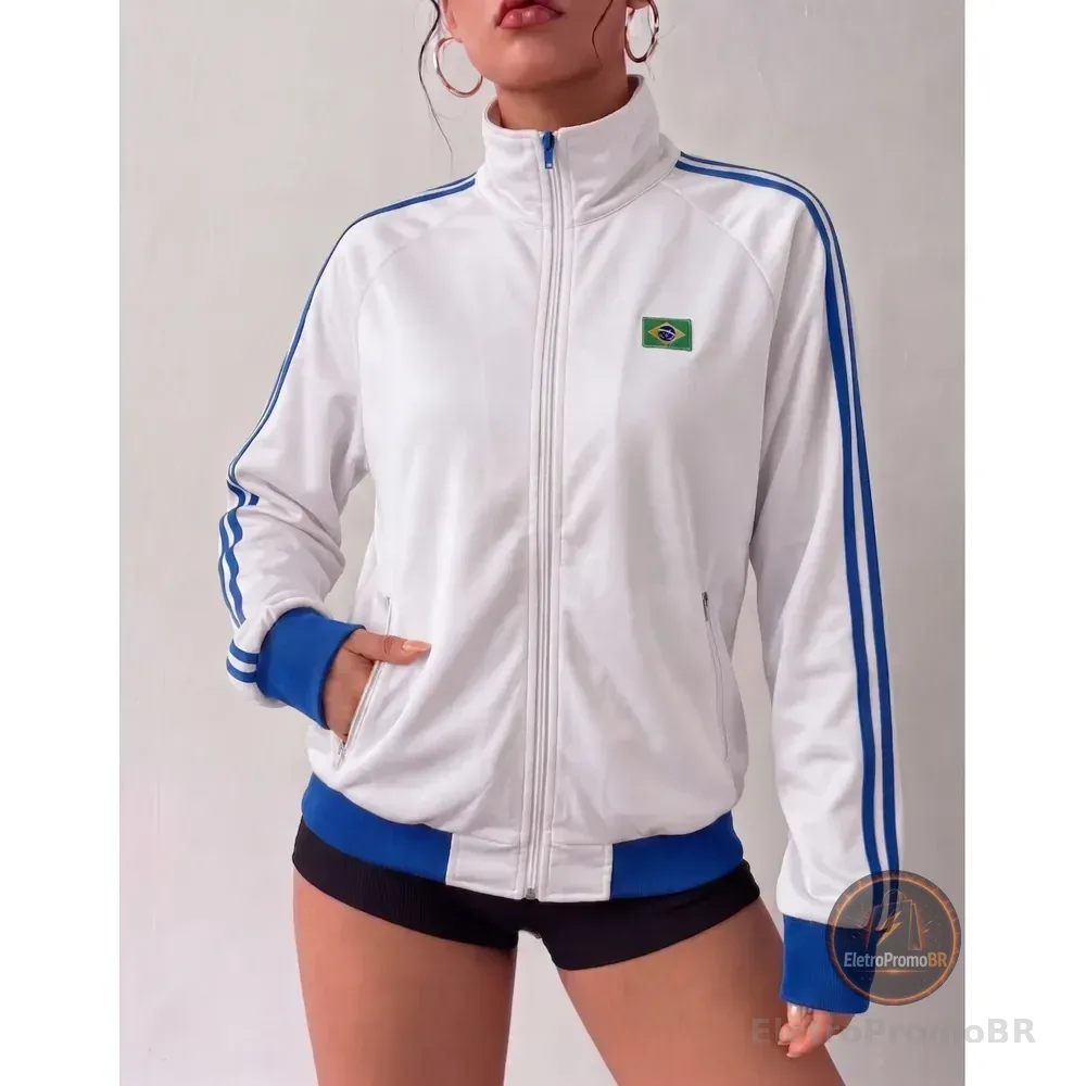 Jaqueta Feminina Casaco Manga Longa Tendência Brasil Copa Branco M