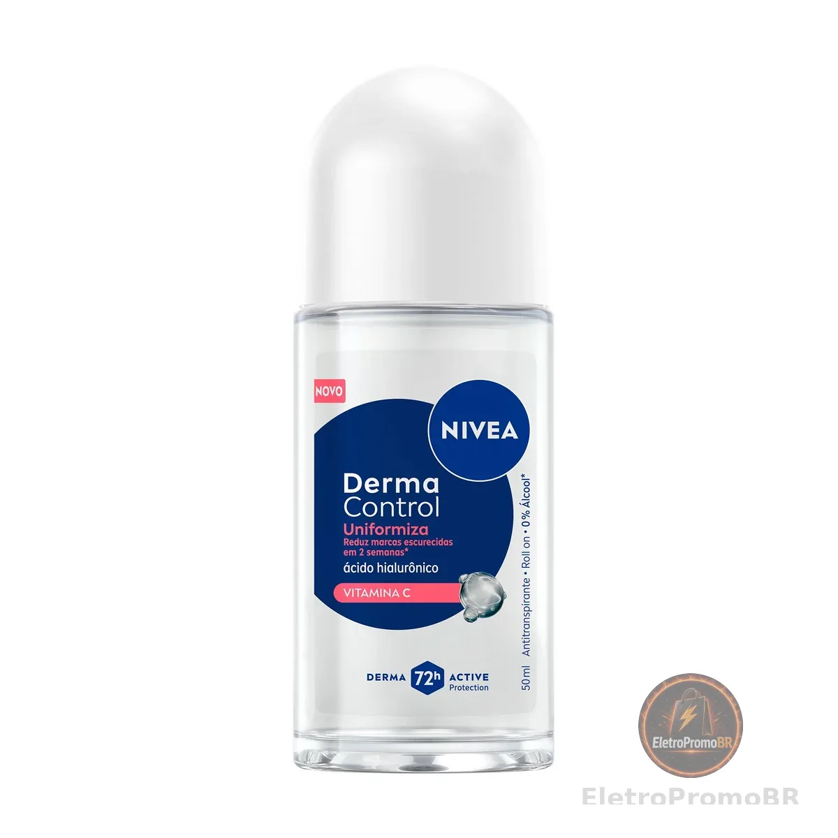 NIVEA Desodorante Antitranspirante Roll-on Derma Control Uniformiza 50ml, Proteção 72h, Reduz Marcas Escurecidas, Ácido Hialurônico, Pele Uniforme