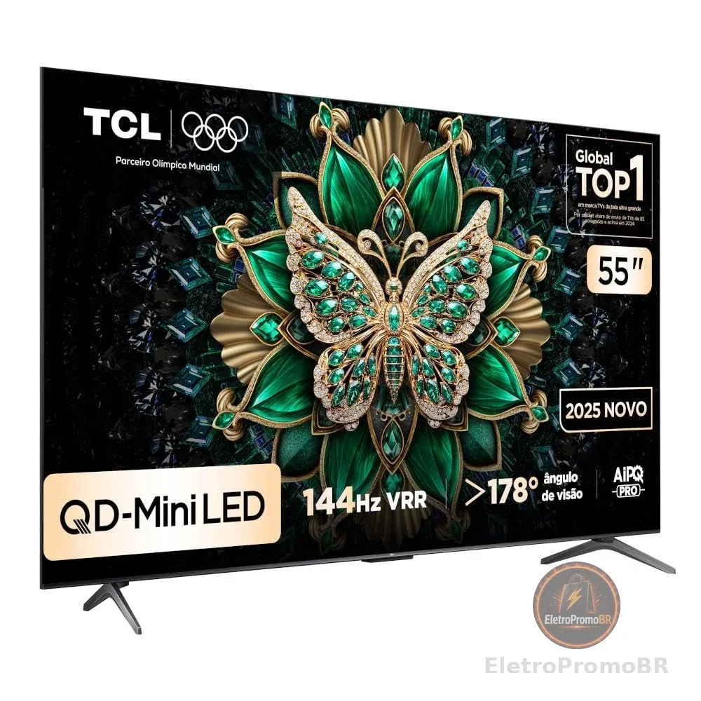 Smart TV TCL 55 Polegadas QLED Mini LED 4K C6K WiFi Bluetooth Google TV 4 HDMI 144Hz HDR10+ 55C6K