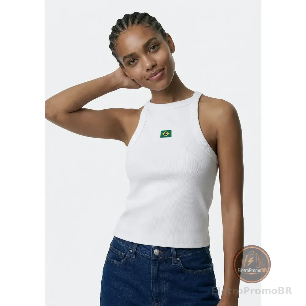 Regata Feminina Halter Neck Com Patch Drop Brasil Hering Branco Xg