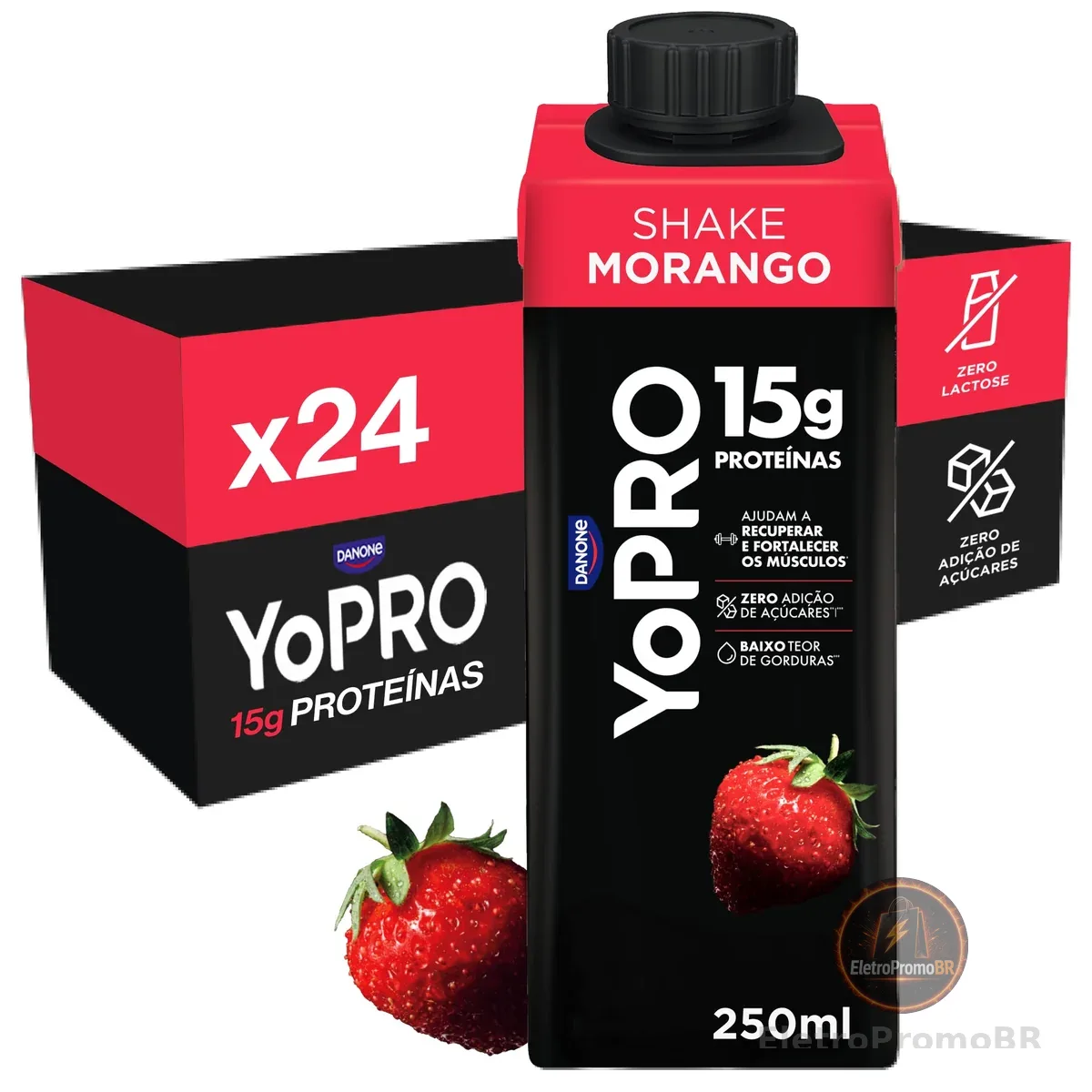 Pack YoPRO Bebida Láctea UHT Morango 15g de Proteínas 250ml -24 Unidades