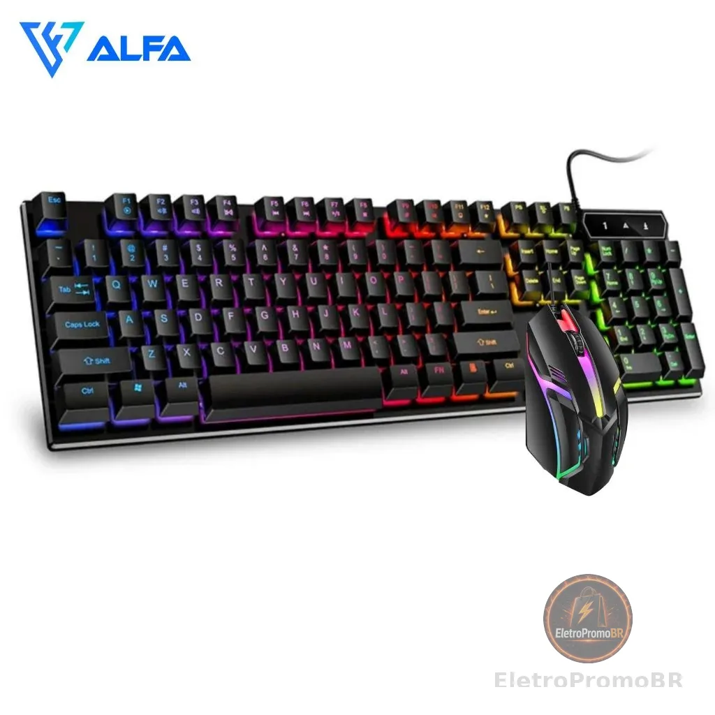 Kit Teclado Semi Mecânico + Mouse Gamer 3200dpi Rgb Led M300
