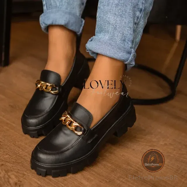 Mocassim Feminino Tratorado Corrente Verniz Confortável